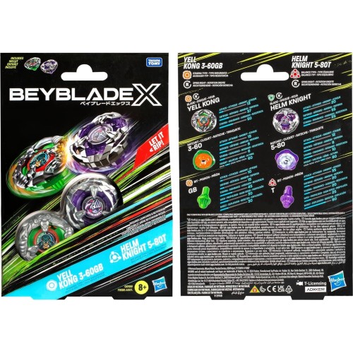 Hasbro Beyblade X Yell Kong 3-60Gb And Helm Knight 5-80T Top Dual Pack Set, Includ F9586 / G0198 5010996260130
