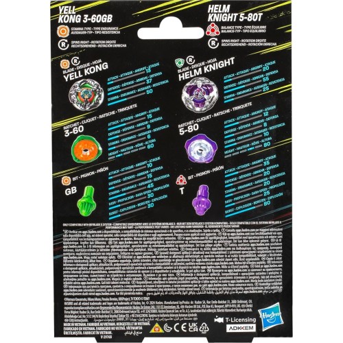 Hasbro Beyblade X Yell Kong 3-60Gb And Helm Knight 5-80T Top Dual Pack Set, Includ F9586 / G0198 5010996260130