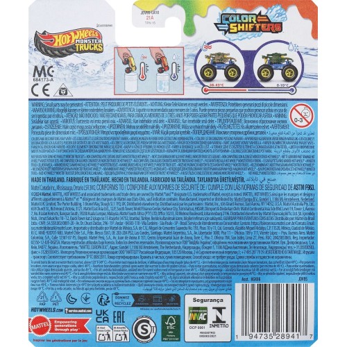 Mattel Hot Wheels Color Shifters Monster Trucks 1:64 , 1 Toy Truck Changes Colors In Water Shifters Invader HGX06 / JDV95 194735