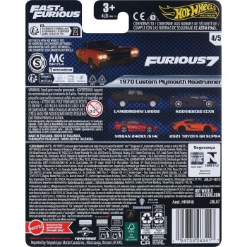 Mattel Hot Wheels Fast & Furious Cars, Premium Car For Adult Collectors  1970 Plymouth Roadrunner HNW46 / JBL87 194735263417