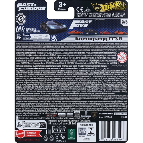 Mattel Hot Wheels Fast & Furious Cars, Premium Car For Adult Collectors Koenigsegg Ccx HNW46 / JBL88 194735263493