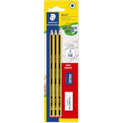 Staedtler pencil set noris 120, made from upcycled wood, hardness level HB, 3 x pencils, 1 x eraser and 1 pointer, high quality 