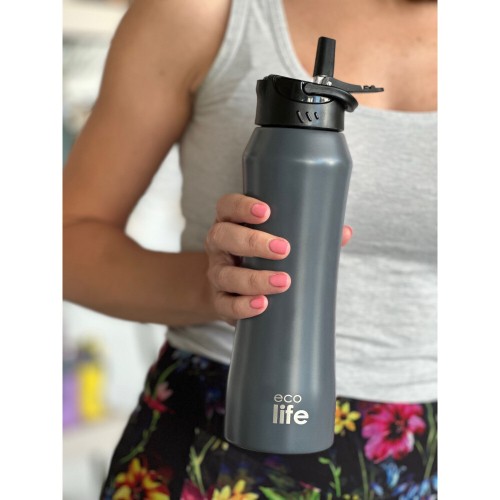 eco life Gray Thermos 550ml | Inner Straw 33-BO-3061 5208009003670