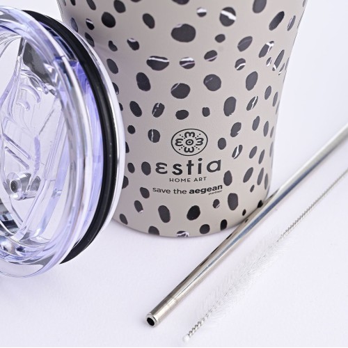Estia Thermos Coffee Mug Save the Aegean 350ml Leopard Taupe 01-16852 5207158016852