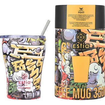 Estia Thermos Coffee Mug Save the Aegean 350ml Graffiti Rhythm 01-22914 5207158022914