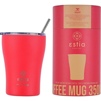 Estia Thermos Coffee MUG Save THE Aegean 350ml Scarlet RED 01-16845 5207158016845