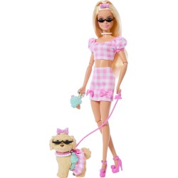 Mattel Barbie Twinning Looks Fashion Doll With Pet Dog, Matching Pink Clothes & Accessories, Blonde JFP36 194735303069