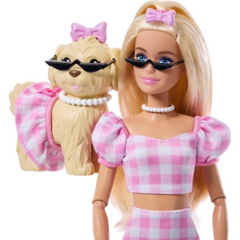 Mattel Barbie Twinning Looks Fashion Doll With Pet Dog, Matching Pink Clothes & Accessories, Blonde JFP36 194735303069