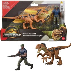Mattel Jurassic World Rebirth Duncan Kincaid & Velociraptor Figures Pack, 3.75-Inch Scale JGB82 / JGB85 194735309788