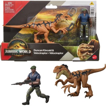 Mattel Jurassic World Rebirth Duncan Kincaid & Velociraptor Figures Pack, 3.75-Inch Scale JGB82 / JGB85 194735309788