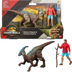 Mattel Jurassic World Rebirth Reuben Delgado & Parasaurolophus Figures Pack, 3.75-Inch Scale JGB82 / JGB86 194735309955