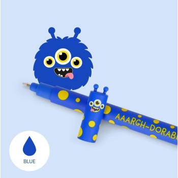 Legami - Erasable Gel Pen, Ball on the End to Remove Blue Thermosensitive Ink, Tip Diameter 0.7 mm - Monster Theme EP0056 / CPPK
