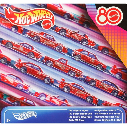 Hot Wheels Silver Series Mattel 80th Anniversary 8-pack, Set of 8 1:64 Scale Toy Cars & Trucks JGK09 194735315796