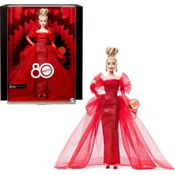 Barbie Signature Collectible Doll for Mattel 80th Anniversary, Glittery Red Tulle Gown, Blonde Hair JBJ17 194735261383