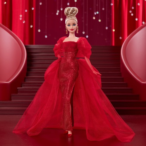 Barbie Signature Collectible Doll for Mattel 80th Anniversary, Glittery Red Tulle Gown, Blonde Hair JBJ17 194735261383