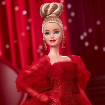 Barbie Signature Collectible Doll for Mattel 80th Anniversary, Glittery Red Tulle Gown, Blonde Hair JBJ17 194735261383