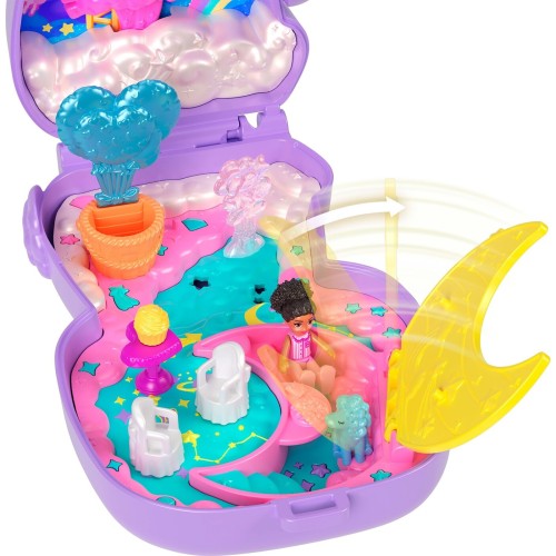 Mattel Polly Pocket Cozy Dreamland Lamb Compact Playset With 1 Micro Doll And Pet Unicorn, Travel Toy With Food & Styling Access