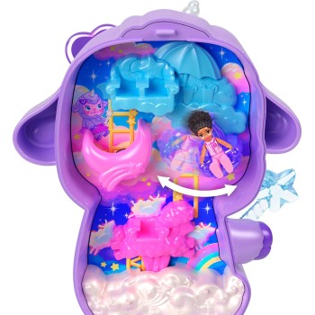 Mattel Polly Pocket Cozy Dreamland Lamb Compact Playset With 1 Micro Doll And Pet Unicorn, Travel Toy With Food & Styling Access