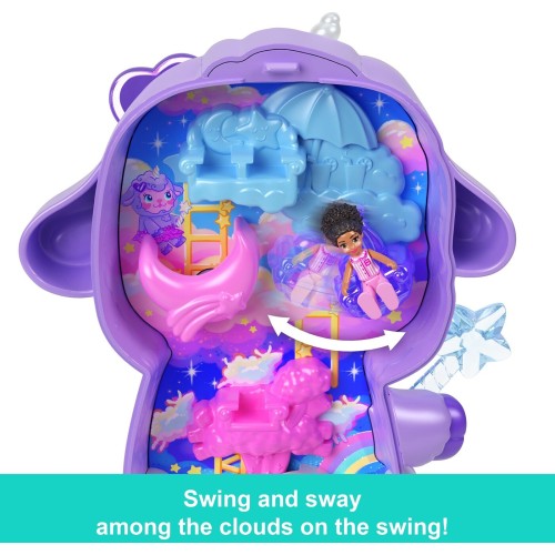 Mattel Polly Pocket Cozy Dreamland Lamb Compact Playset With 1 Micro Doll And Pet Unicorn, Travel Toy With Food & Styling Access