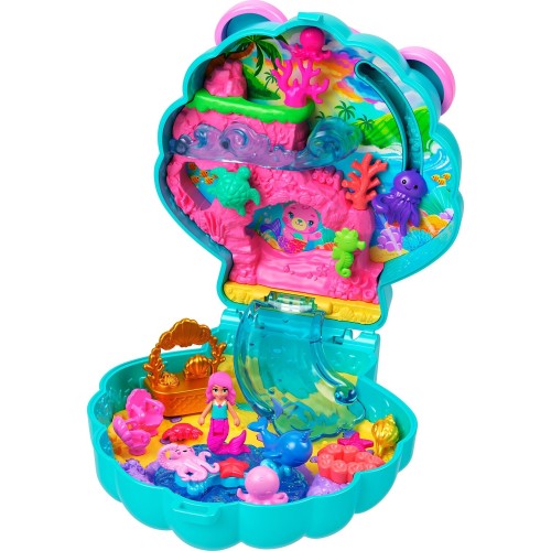 Mattel Polly Pocket Glitter Island Compact Playset With 1 Micro Mermaid Doll And Ocean Pets, Travel Toy With Themed Accessories 