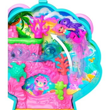 Mattel Polly Pocket Glitter Island Compact Playset With 1 Micro Mermaid Doll And Ocean Pets, Travel Toy With Themed Accessories 