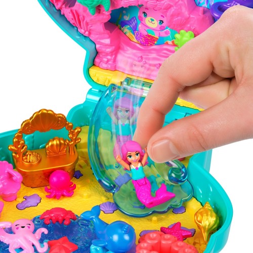 Mattel Polly Pocket Glitter Island Compact Playset With 1 Micro Mermaid Doll And Ocean Pets, Travel Toy With Themed Accessories 