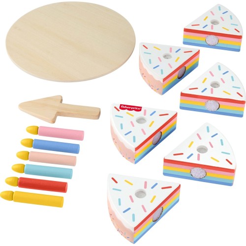 Mattel Fisher-price Wooden Cake, Pretend Food Decorating Set for Preschool Kids, 14 Wood Pieces JGR82 194735321117