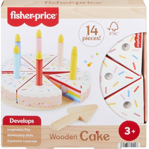 Mattel Fisher-price Wooden Cake, Pretend Food Decorating Set for Preschool Kids, 14 Wood Pieces JGR82 194735321117