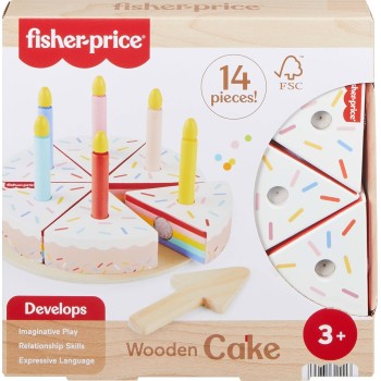 Mattel Fisher-price Wooden Cake, Pretend Food Decorating Set for Preschool Kids, 14 Wood Pieces JGR82 194735321117