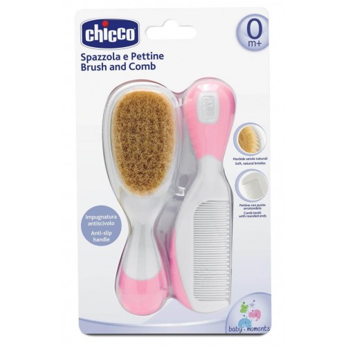 Chicco Βούρτσα-Χτένα Safe Φυσική Τρίχα, Ροζ H03-06569-10 8058664011926