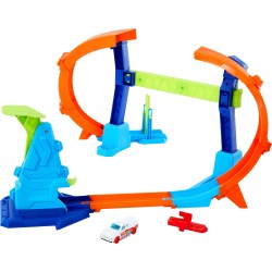 Mattel Hot Wheels Stunt Tracks Corkscrew Jump Champion Track Set & 1:64 Scale Toy Car, Speed Snap Track GBF81 / JFH36 1947352972