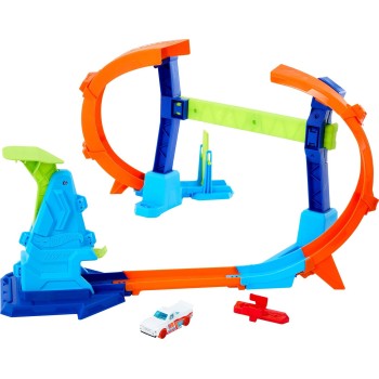 Mattel Hot Wheels Stunt Tracks Corkscrew Jump Champion Track Set & 1:64 Scale Toy Car, Speed Snap Track GBF81 / JFH36 1947352972