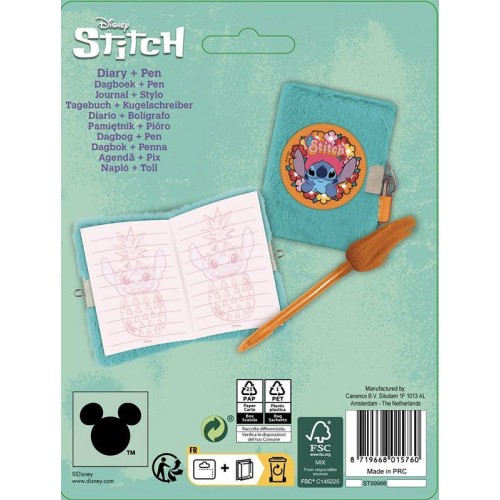 canenco Disney Stitch Plush Secret Diary & Pen ST99988 8719668015760