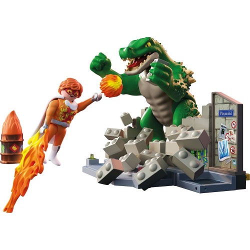 Playmobil Superheroes Roleplay Hero Battle Against Giant Lizard 71831 4008789718310