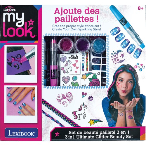 Lexibook Cra-z-art 3 in 1 Ultimate Glitter Beauty Set The Ultimate gum Hair Decoration set With Glitter and Gems!8+ Years Old, 1