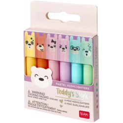 Legami Teddy S Style - Set Of 6 Mini Pastel Highlighters, tip Diameter 0.7mm, Height 15cm,  MH0004 8059174834395
