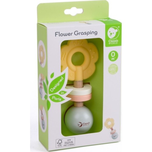 Classic World Wooden Flower Rattle With Chew C10037 6927049010378
