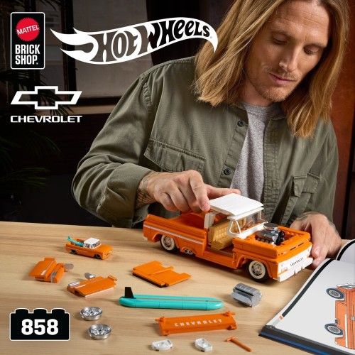 Mattel Brick Shop Hot Wheels Custom ’62 Chevy Pickup Building Toy Kit (858 Pieces), For Collectors JFT20 194735304820