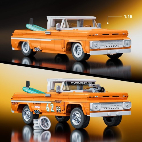 Mattel Brick Shop Hot Wheels Custom ’62 Chevy Pickup Building Toy Kit (858 Pieces), For Collectors JFT20 194735304820