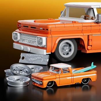 Mattel Brick Shop Hot Wheels Custom ’62 Chevy Pickup Building Toy Kit (858 Pieces), For Collectors JFT20 194735304820