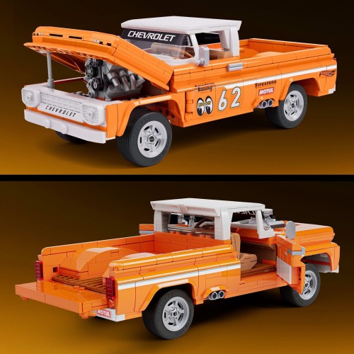 Mattel Brick Shop Hot Wheels Custom ’62 Chevy Pickup Building Toy Kit (858 Pieces), For Collectors JFT20 194735304820
