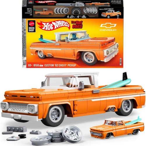 Mattel Brick Shop Hot Wheels Custom ’62 Chevy Pickup Building Toy Kit (858 Pieces), For Collectors JFT20 194735304820