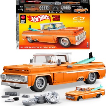 Mattel Brick Shop Hot Wheels Custom ’62 Chevy Pickup Building Toy Kit (858 Pieces), For Collectors JFT20 194735304820