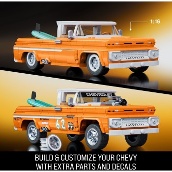 Mattel Brick Shop Hot Wheels Custom ’62 Chevy Pickup Building Toy Kit (858 Pieces), For Collectors JFT20 194735304820