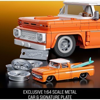 Mattel Brick Shop Hot Wheels Custom ’62 Chevy Pickup Building Toy Kit (858 Pieces), For Collectors JFT20 194735304820