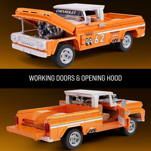 Mattel Brick Shop Hot Wheels Custom ’62 Chevy Pickup Building Toy Kit (858 Pieces), For Collectors JFT20 194735304820