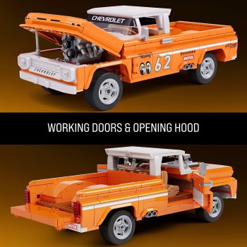 Mattel Brick Shop Hot Wheels Custom ’62 Chevy Pickup Building Toy Kit (858 Pieces), For Collectors JFT20 194735304820