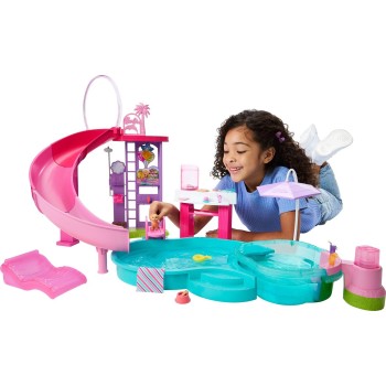 Mattel Barbie Dream Pool Playset With Slide & Bubbling Hot Tub, 20+ Accessories Including Pet, Floaties & More JFP01 19473530267