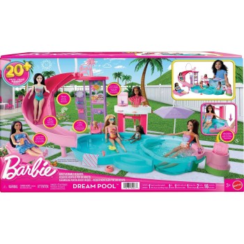 Mattel Barbie Dream Pool Playset With Slide & Bubbling Hot Tub, 20+ Accessories Including Pet, Floaties & More JFP01 19473530267