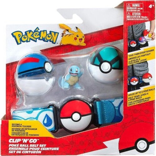 Pokemon - Clip N Go Poke Ball With Belt W13 (2 Designs) – Jazwares Great Ball & Net Ball With Squirtle Figure 1 (Pkw3161, JW0952